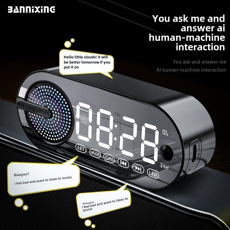 Horloge de bureau audio sans fil Bluetooth petit haut-parleur ai réveil étudiant caisson de basses pratique multifonction_voghion.com