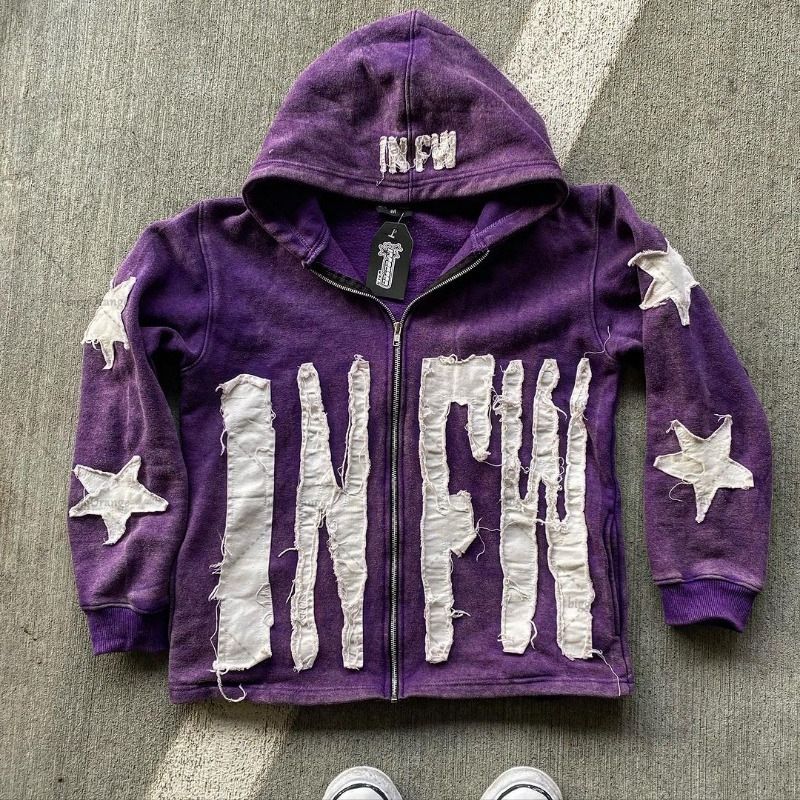 Sudadera con capucha de estilo urbano con estampado de estrellas y letras - Sudadera extragrande con capucha para hombre y mujer_voghion.com