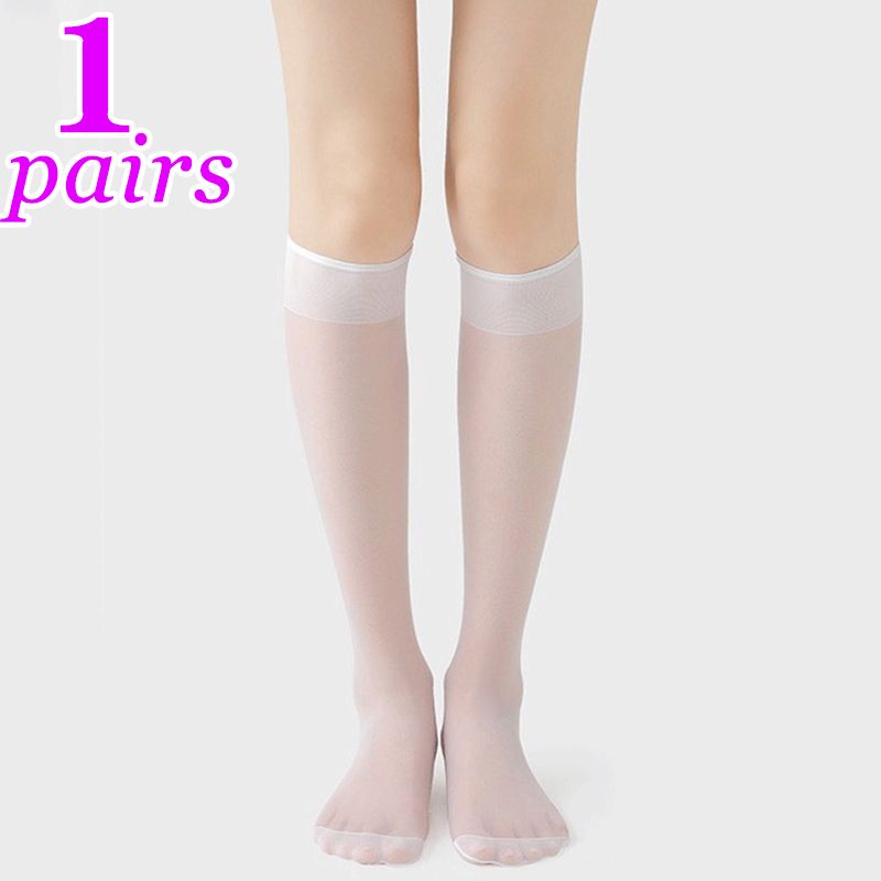 1/2 Pair Lolita Silk Stockings Knee Stockings Tube JK Girl Socks Transparent White Black Long Socks Lolita Nylon Knee Lolita Stockings_voghion.com