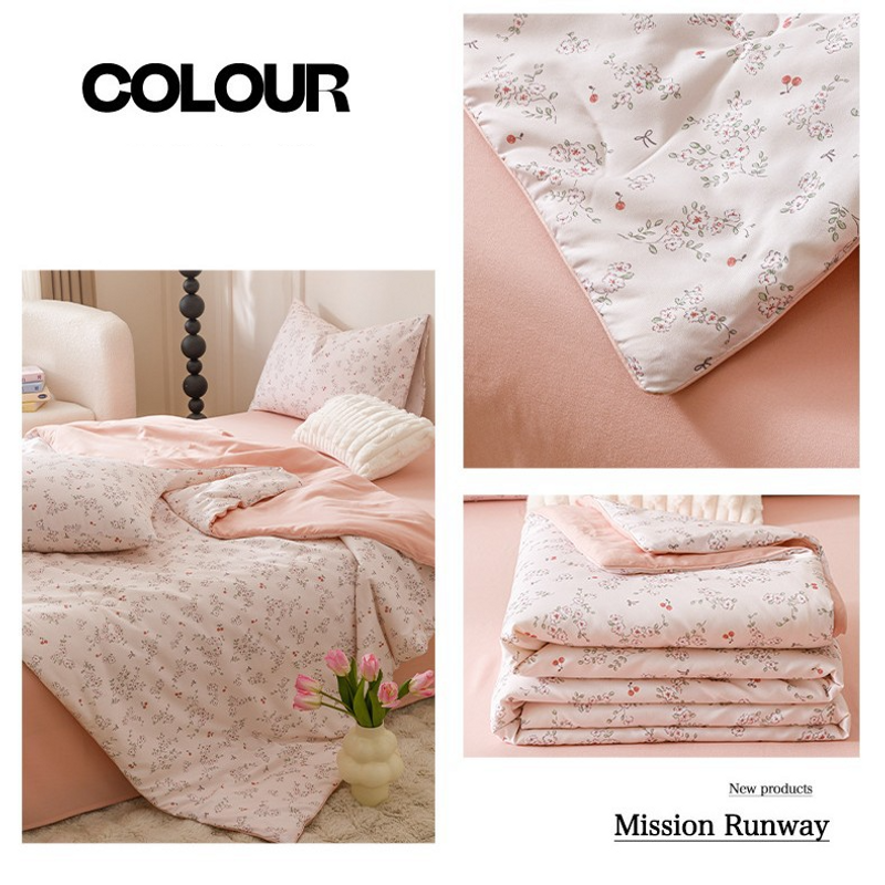 Edredom de verão em fibra de soja estampada em algodão oxigenado - leve e respirável, lavável à máquina para cama de solteiro/casal, refrescante e hipoalergênico_voghion.com