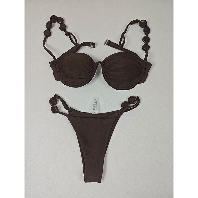 Maillot de bain grande taille pour femme, bikini sexy en acier, couleur unie, fendu, vacances à la mer_voghion.com