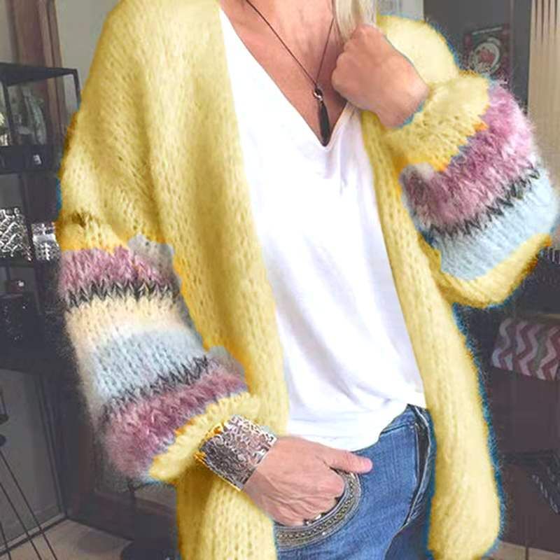Randig mohairtröja för kvinnor höst och vinter stickad kofta gränsöverskridande cardigan_voghion.com