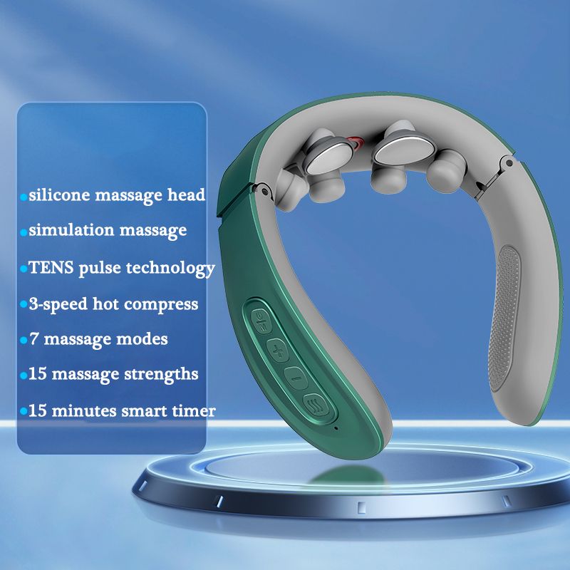 Smart Voice Neck Massager Electric TENS Vibration Pulse Neck Massager Heating Cervical Massage Neck Cervical Back Pain_voghion.com