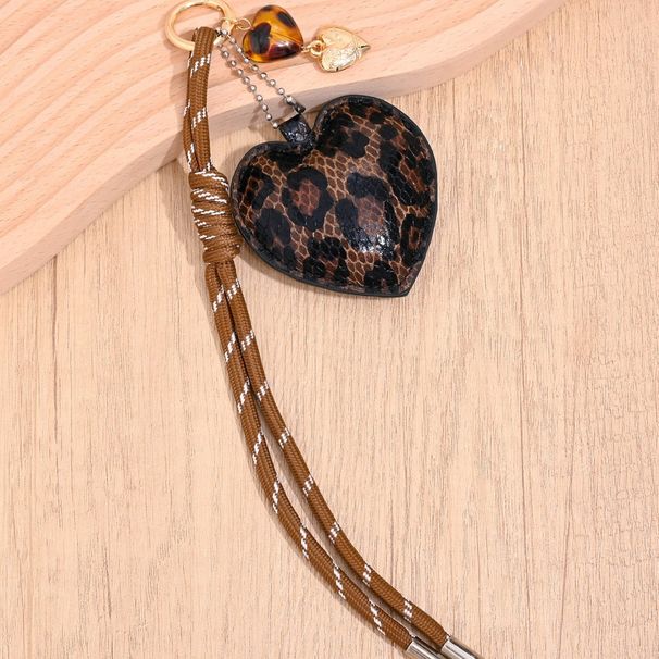 Portachiavi con cordino intrecciato a forma di cuore con stampa leopardata, versatile, alla moda, per borsa, auto, piccolo regalo._voghion.com