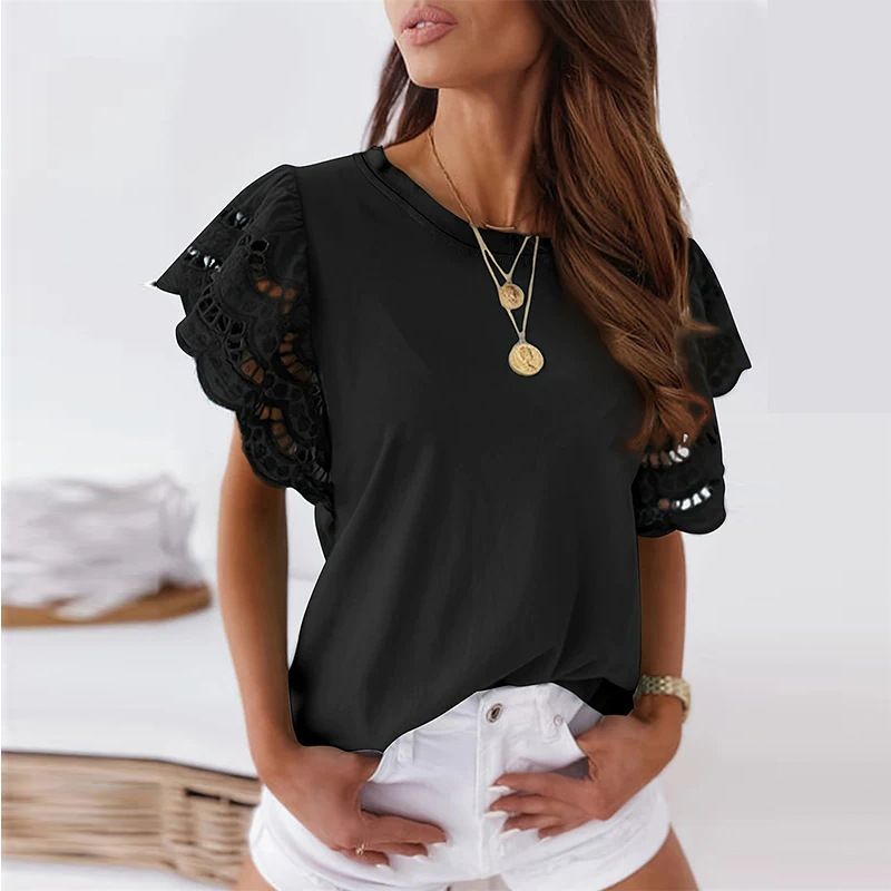 Damenbekleidung 2025 Sommer 200G Milchseide T-Shirt mit gebrannter Blume Kurzarm-Oberteil_voghion.com