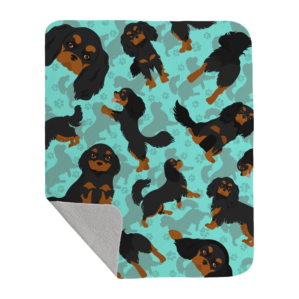 Black and Tan Cavalier King Charles Spaniel Quilted Blanket 50x60 Artwork Pattern Quilted Throw Blanket for Bed, Couch, Sofa, Soft and Lightweight_voghion.com