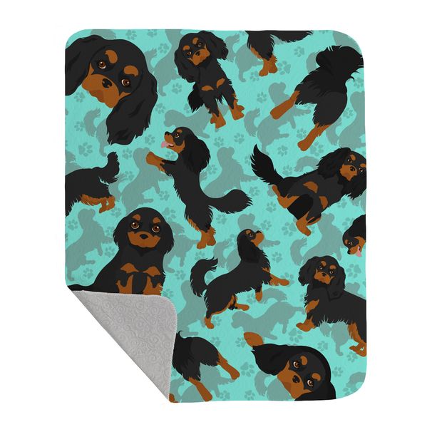 Black and Tan Cavalier King Charles Spaniel Quilted Blanket 50x60 Artwork Pattern Quilted Throw Blanket for Bed, Couch, Sofa, Soft and Lightweight_voghion.com