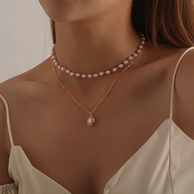 Choker Internet Celebrity Instagram Minimalist Double-layer Pearl Necklace Women's Trendy Collarbone Chain Short_voghion.com