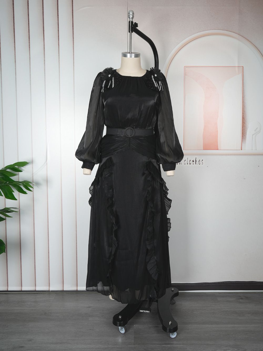 Plus-Size Floral Maxi Dress – Elegant Ruffle Sleeve Chiffon Dress With 3d Embroidery, High Waist & Flowy Hem, Women’S Formal Evening Gown_voghion.com