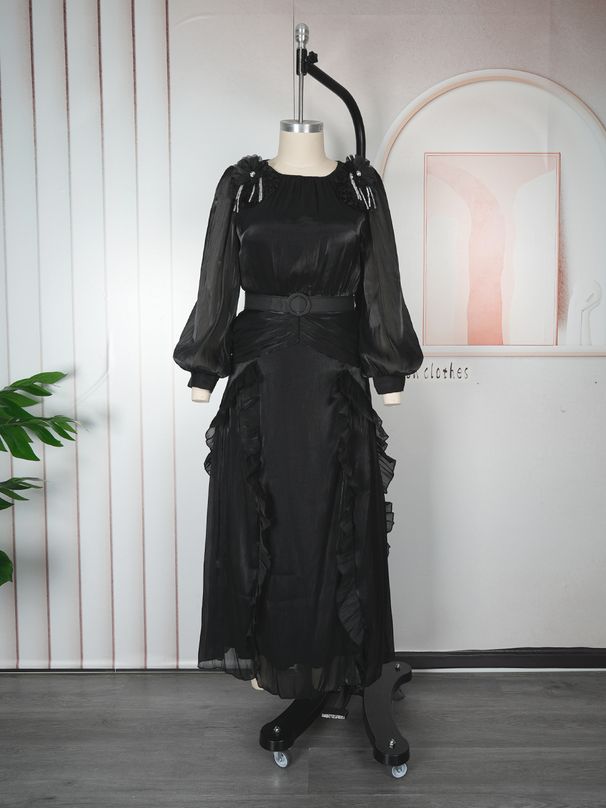 Plus-Size Floral Maxi Dress – Elegant Ruffle Sleeve Chiffon Dress With 3d Embroidery, High Waist & Flowy Hem, Women’S Formal Evening Gown_voghion.com