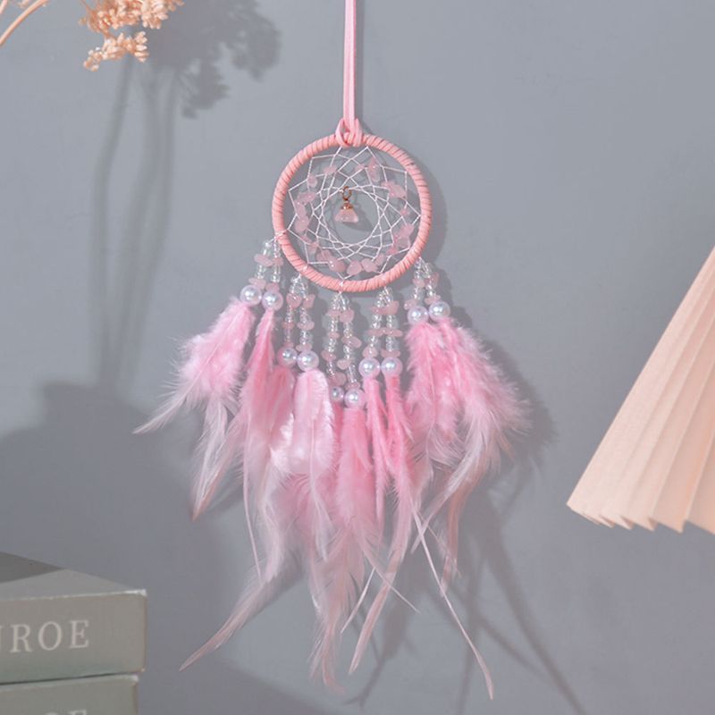 High-end Crystal Stone Hanging Ornament Exquisite Feather Dream Catcher Wind Chime Rearview Mirror Car Accessories_voghion.com
