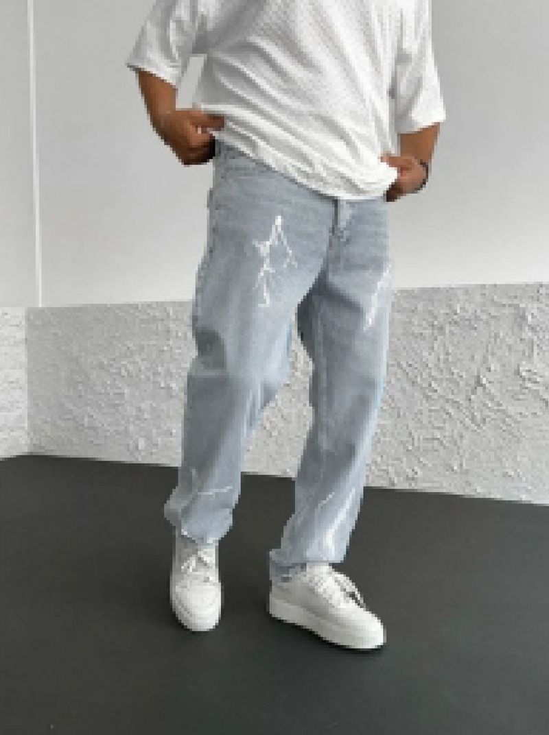 Denimbukser med lige ben til mænd - Minimalistiske Casual Bukser med bred pasform | Alsidig Streetwear Essential_voghion.com