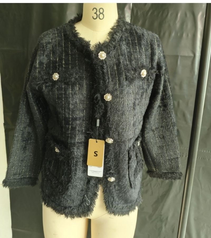Veste pull cardigan tricoté en polaire de vison pour femme_voghion.com