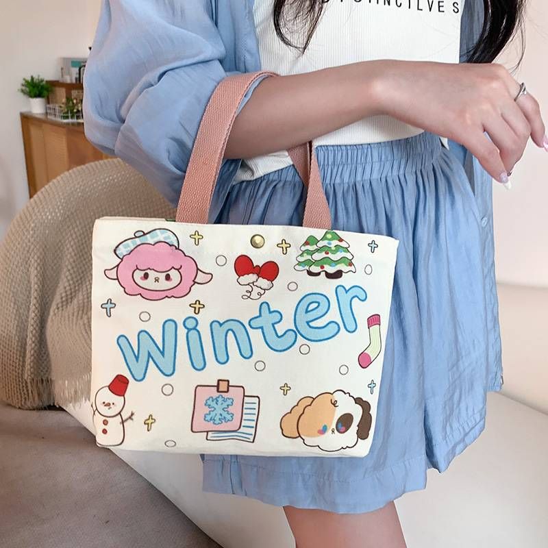 Canvas Bag Female 2025 New Handbag Cloth Bag College Students Work Lunch Box Bag Small Bag Handbag_voghion.com