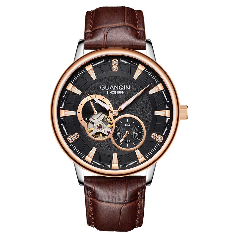 GUANQIN Luxus Herrenuhr Automatik Mechanisch Skelett Sekunden Zifferblatt Saphir Echtes Business Freizeit Wasserdichte Uhren Für Mann_voghion.com