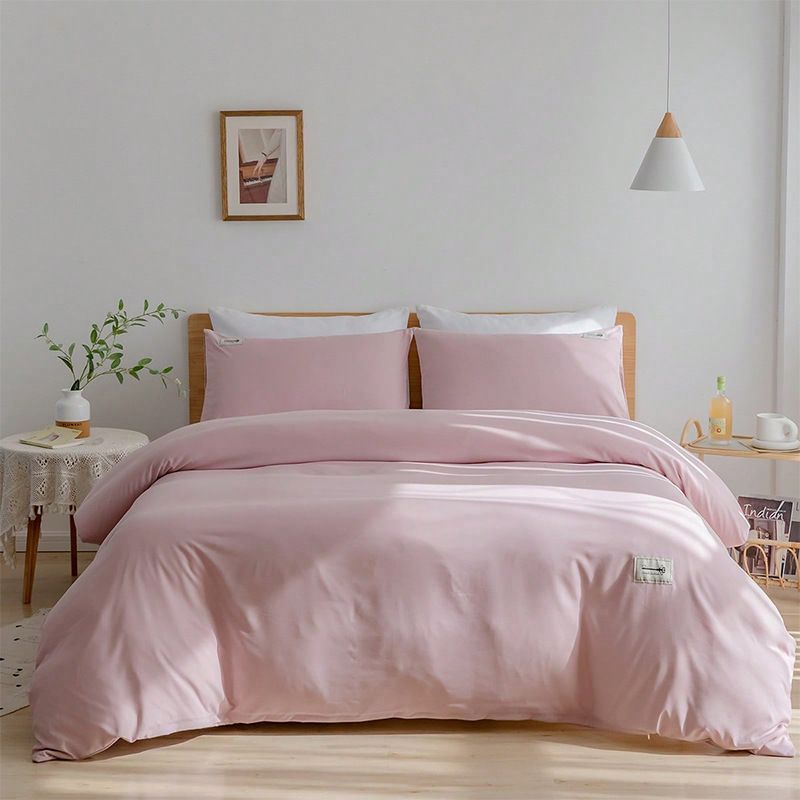 Juego de ropa de cama de tres piezas para el hogar, color sólido mate, sin estilo de impresión, juego de funda nórdica simple y agradable para la piel_voghion.com