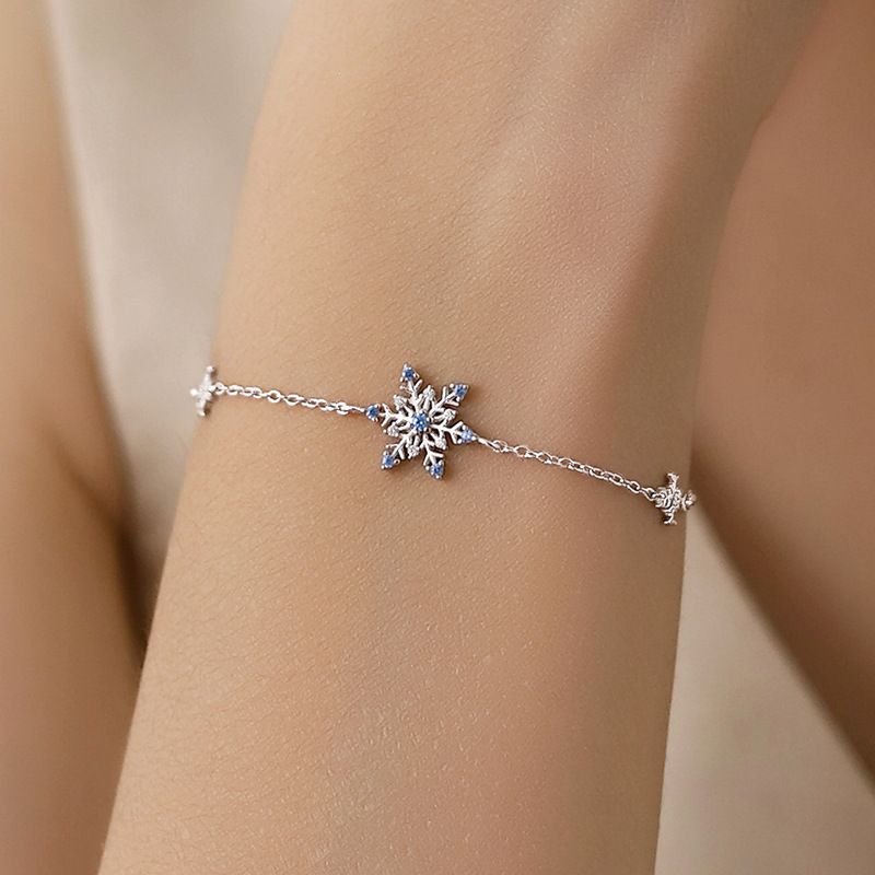 Nuovo braccialetto in argento puro con fiocco di neve intarsiato con diamanti e zirconi, regalo semplice, gioielli di moda_voghion.com
