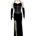 Elegant Velvet Strapless Bustier Dress With High Waist, Thigh Slit & Gloves – Perfect For Evening Parties & Special Occasions_voghion.com
