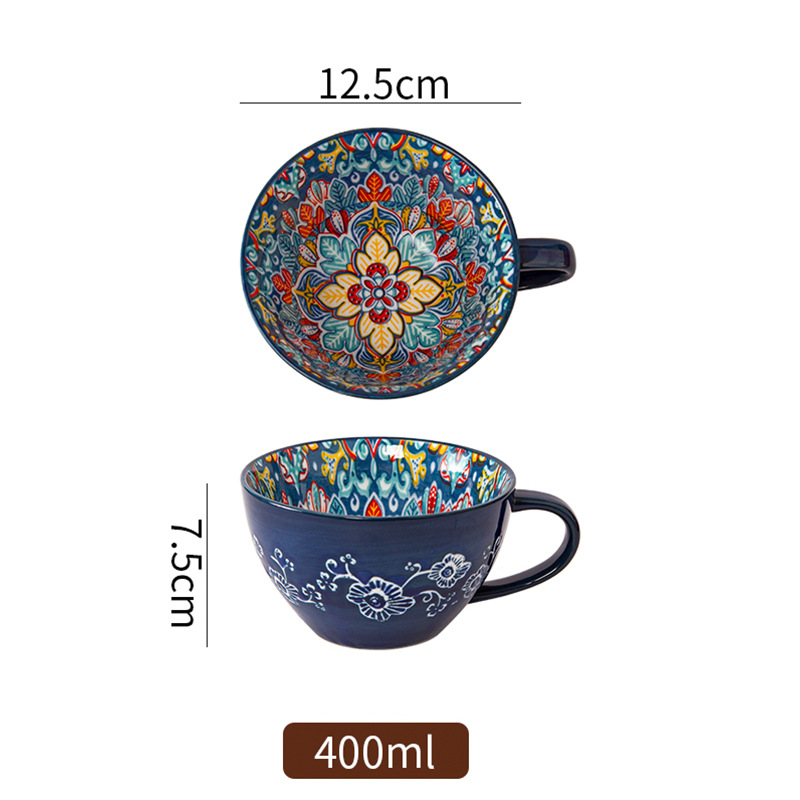 Bohemian Ceramic Mug - Duży bezpieczny kubek do mikrofalówki na kawę z mlekiem i owsianką​_voghion.com