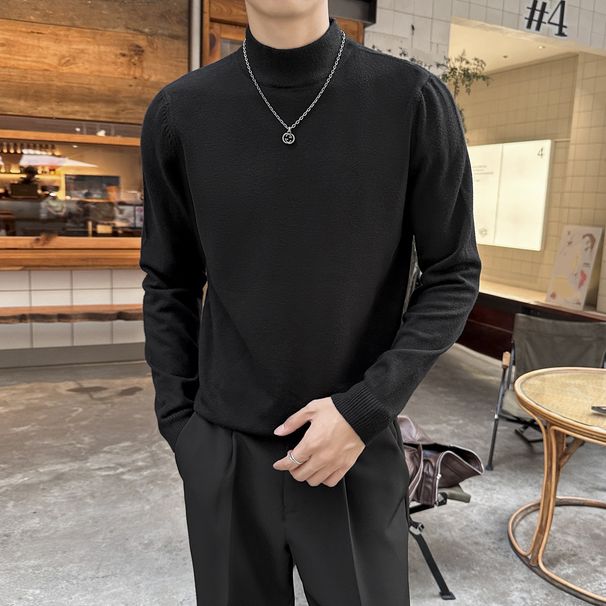Men’s Slim-Fit Semi-Turtleneck Sweater – British-Inspired Knit Pullover, Autumn/Winter Staple, Soft Cotton-Blend Jumper Streetwear Essential_voghion.com