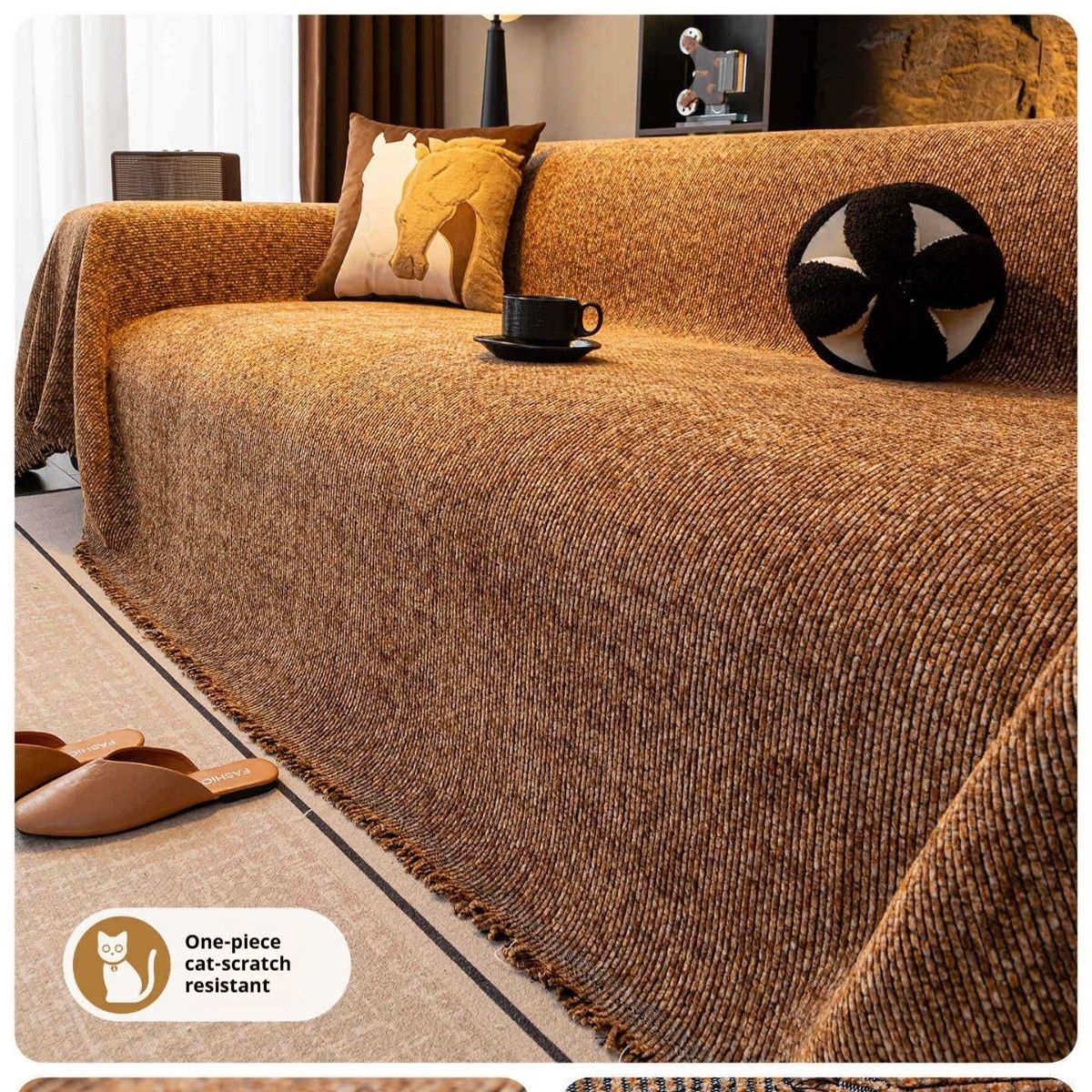 Chenille Sofa Throw Blanket – Premium Stretchable Slipcover With Anti-Slip Grip (Striped Elegance, Multiple Sizes & Colors)_voghion.com