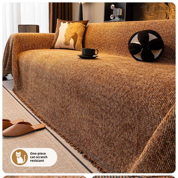 Chenille Sofa Throw Blanket – Premium Stretchable Slipcover With Anti-Slip Grip (Striped Elegance, Multiple Sizes & Colors)_voghion.com