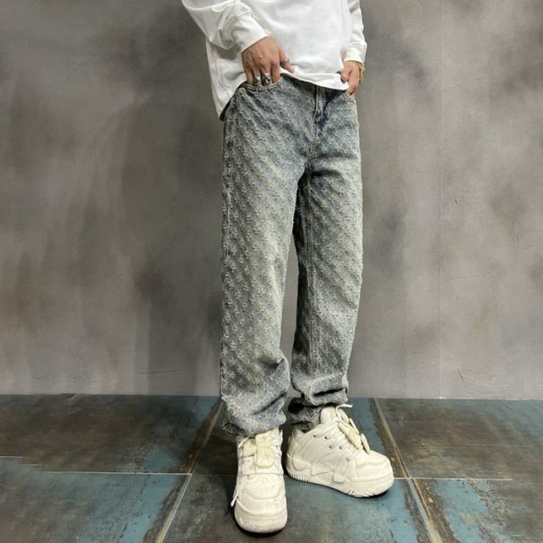 2024 American High Street Jeans Männer loose riichtaus Been Trendy Mark Set villsäiteger Hosen_voghion.com