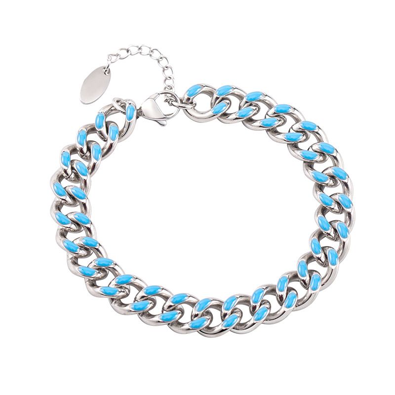 Mode Frühjahr Sommer Neue Accessoires Japanisch Koreanisch Punk Nische Titan Stahl Blau Epoxy Unisex Kubanisches Armband_voghion.com