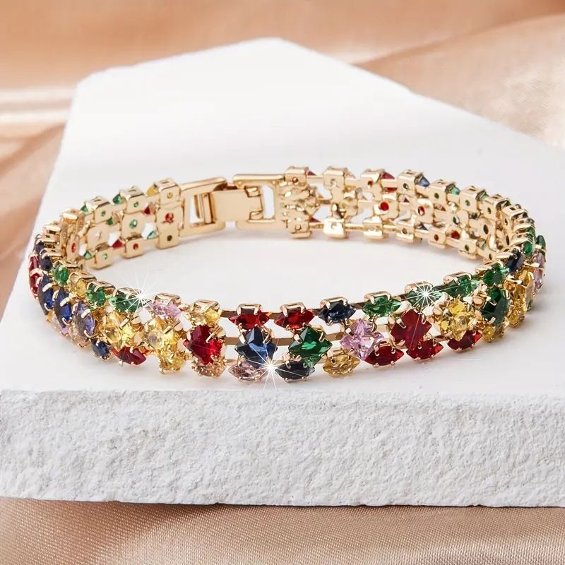 High-End-Kupfer-Intarsien-Zirkon-Armband für Frauen Tenniskette Mode Bunte Volldiamanten Handschmuck Zubehör_voghion.com