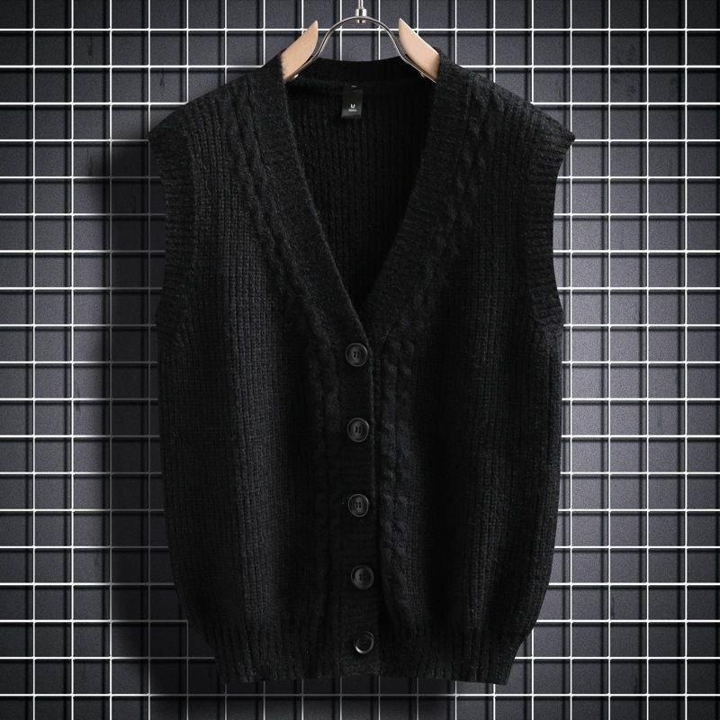 2025 Herbst- und Winterpullover für Herren, einfarbig, Knopfweste, ärmellose Weste für Herren, Stretch-Strickpullover, Unterhemd_voghion.com