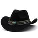 Cappello semplice a tesa rovesciata, cappello jazz in lana, cappello a cilindro stile inglese, cintura stile etnico, cappello da cowboy Western tinta unita_voghion.com