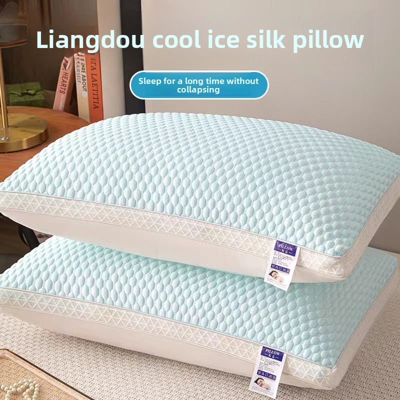 ​Ice Silk Spa Pillow For Neck Support – Cooling & Breathable Pillow For Summer Sleep 2-Pack Set For Home & Dormitory Relieve Neck Pain & Improve Sleep_voghion.com