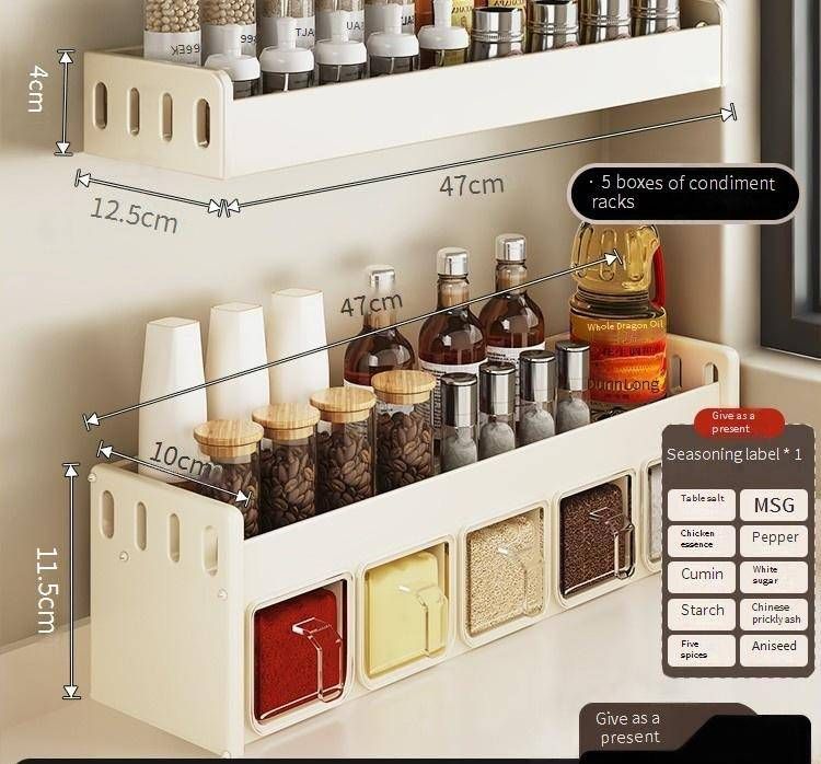 Wall Mounted Spice Rack Organizer - No Drilling Required, Multi-Tier Kitchen Storage With Free Measuring Spoons & Waterproof Labels_voghion.com