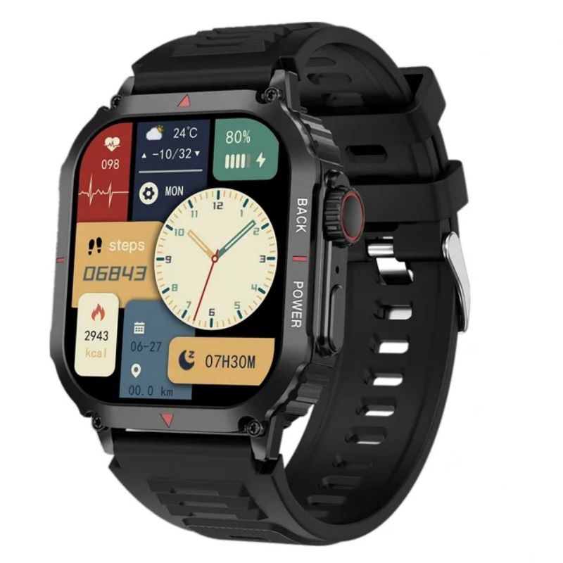 DK66 išmanusis laikrodis 1,95 colio išmanusis laikrodis kūno rengybos bėgimo laikrodis Bluetooth temperatūros stebėjimo žingsniamatis, skambučių priminimas, suderinamas iPhone_voghion.com