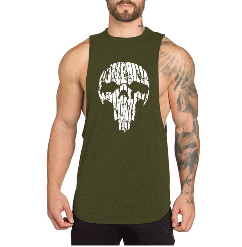 Muscle Brothers Sports Sleeveless Loose Running Breathable Training Hand Fitness Skull Vest Cotton_voghion.com