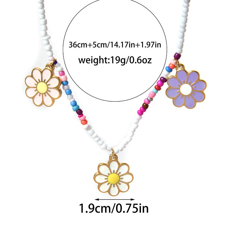 IG Style Sweet Pastoral Round Flower 14K Gold Plated 304 Ανοξείδωτο Ατσάλι Seed Beaded Chain Beaded Κολιέ Χονδρικής_voghion.com
