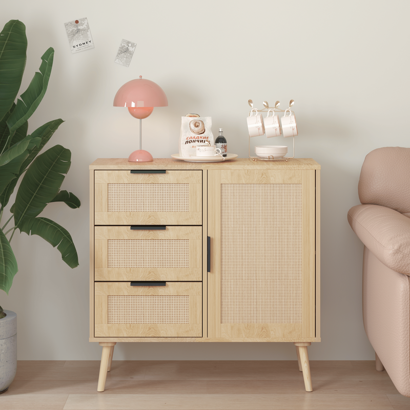Modern Rattan Wood Dresser Wood Storage Cabinet Sideboard For Bedroom, Living Room, Entryway, Hallway_voghion.com