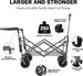 Collapsible Wagon Heavy Duty Folding Wagon Cart With Removable Canopy, 4" Wide Large All Terrain Wheels, Brake, Adjustable Handles,Cooler Bag Utility Carts For Outdoor Garden Beach_voghion.com
