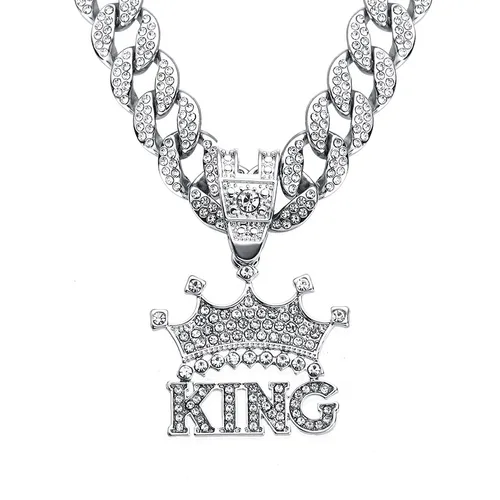 Herrhalsband hip hop hel diamant krona bokstav KING hänge street trend cool legering halsband tillbehör herr_voghion.com