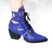 2021 Fashion Show Chunky Heel Hollow Lace-up Genuine Leather Belt Buckle Pointed Toe Ankle Boots Plus Size Shoes_voghion.com