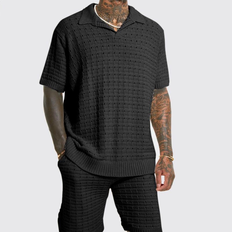 Abito estivo europeo e americano transfrontaliero da uomo sportivo e per il tempo libero quotidiano ampio e alla moda con colletto polo a maniche corte_voghion.com