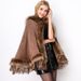 Fur collar hooded shawl cape fringed knitted coat fur cape cardigan_voghion.com