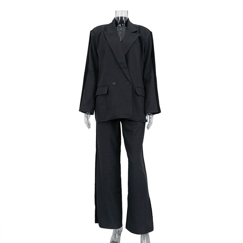 Damenbekleidung Temperament Pendeln Lockerer Anzug Anzug Für Frauen Kontrastfarbe Langärmelige Reversjacke Weite Beinhose Zweiteiliger Anzug_voghion.com