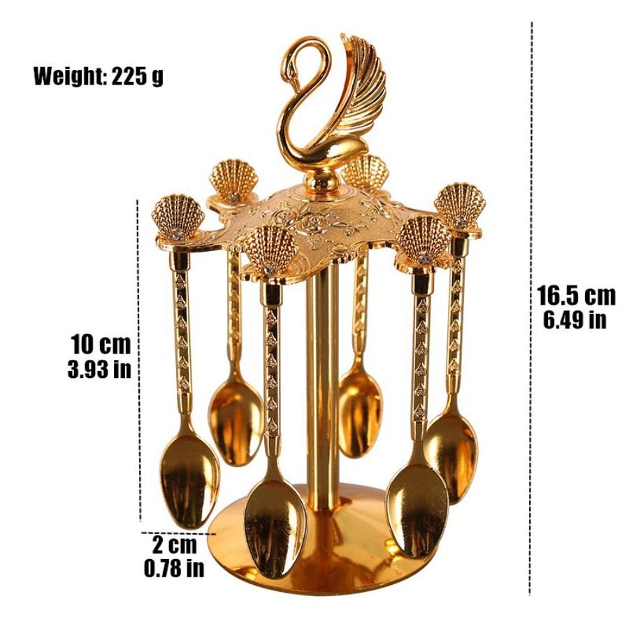 Cucchiaio d'oro da caffè, 6 pezzi, contenitore per miscelazione, supporto in lega per esposizione di matrimoni, cucchiaio da cucina, dessert, stoviglie, supporto per cigno_voghion.com