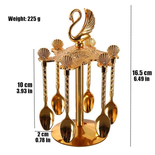 Cucchiaio d'oro da caffè, 6 pezzi, contenitore per miscelazione, supporto in lega per esposizione di matrimoni, cucchiaio da cucina, dessert, stoviglie, supporto per cigno_voghion.com