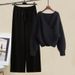 Women's Clothing Outfit With High Gentle Sweater Knitted Wide Leg Pants Suit Goddess Two Piece Suit_voghion.com