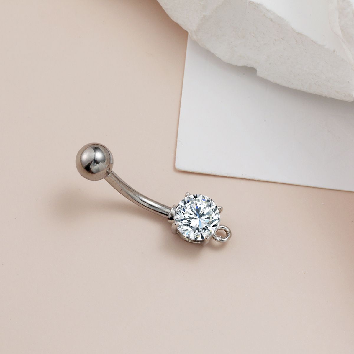 Bauchnabelring mit Zirkonia – Körperschmuck mit Wassertropfen-Blume für Frauen, modisches Bauchnabelpiercing (Chirurgenstahl, 14G/16G)_voghion.com