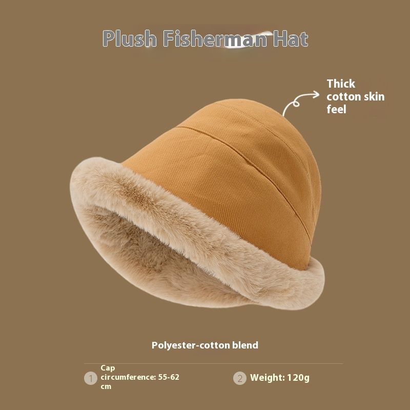 Autumn And Winter Thick Plush Hat Children's Plush Bucket Hat With Rolled Edges Elegant And Windproof Warm Ear Protection Basin Hat_voghion.com
