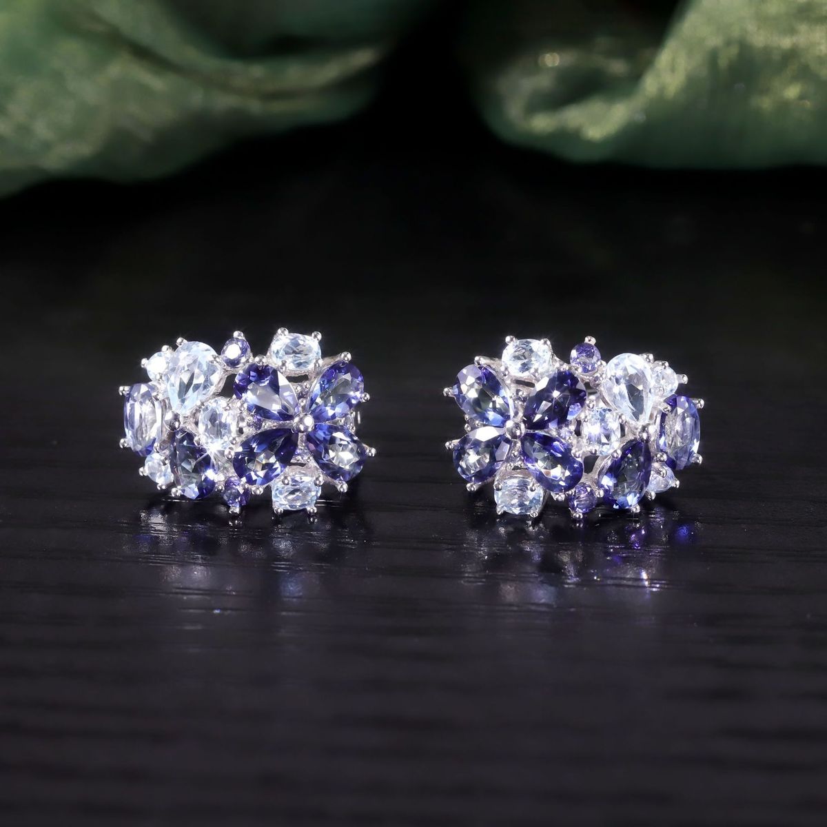 Orecchini floreali di lusso in argento sterling S925 con intarsi di topazio naturale e cristalli per le donne, orecchini con pietre preziose in magazzino_voghion.com