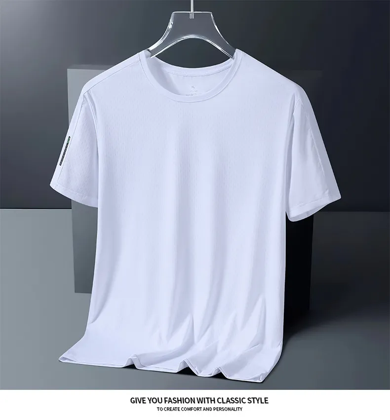 Men's T-shirt summer ice sports short sleeved t-shirt, fitness men's quick drying clothes, running breathable half sleeved casual men's clothing_voghion.com